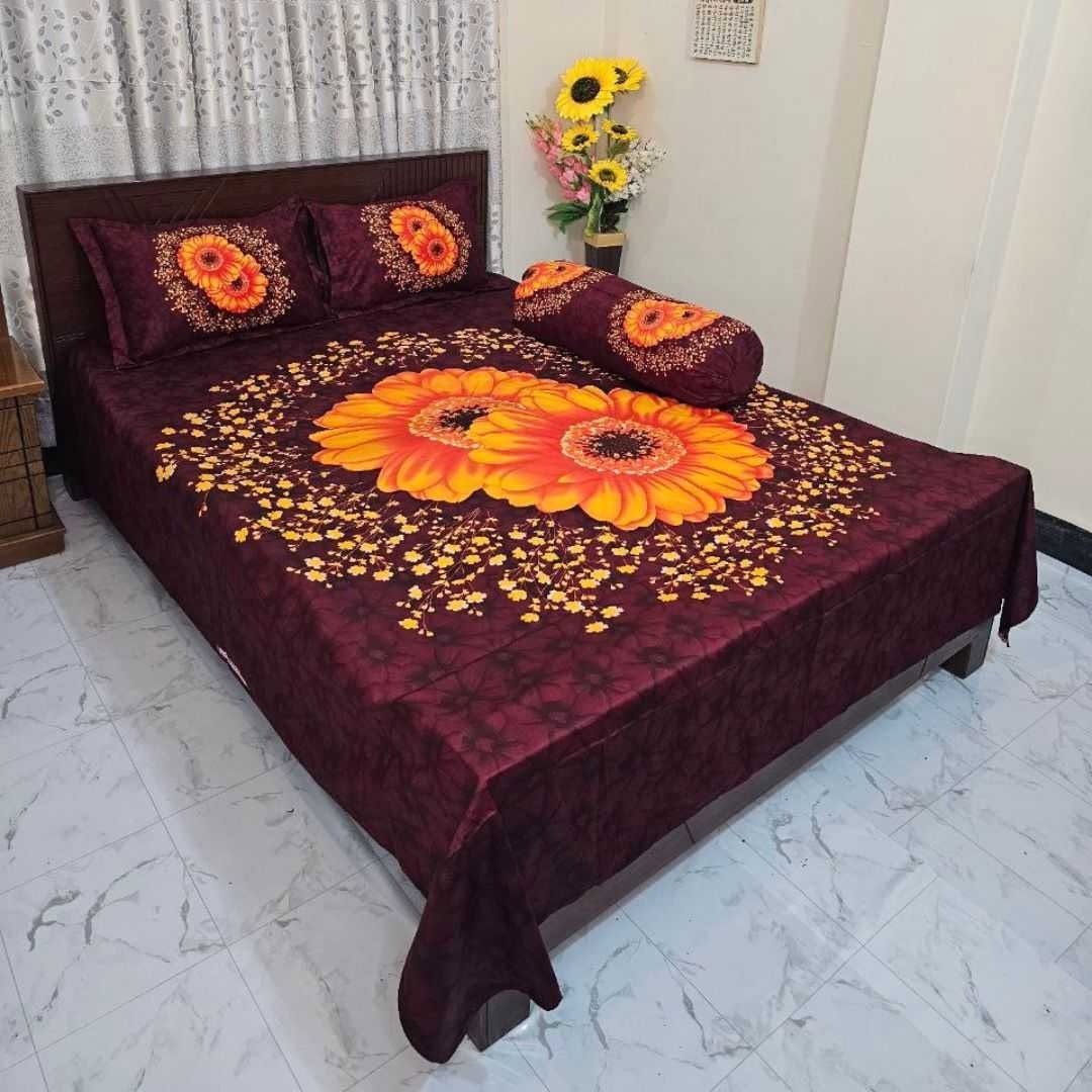 Maroon Floral Luxury Cotton Bedsheet | King Size